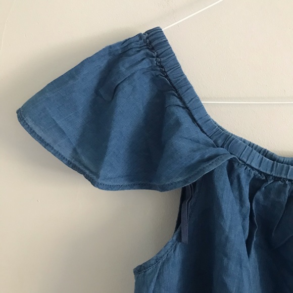 NWT Madewell Denim Off The Shoulder Blue Ruffle Sleeve Shirt Sz M - Picture 2 of 4